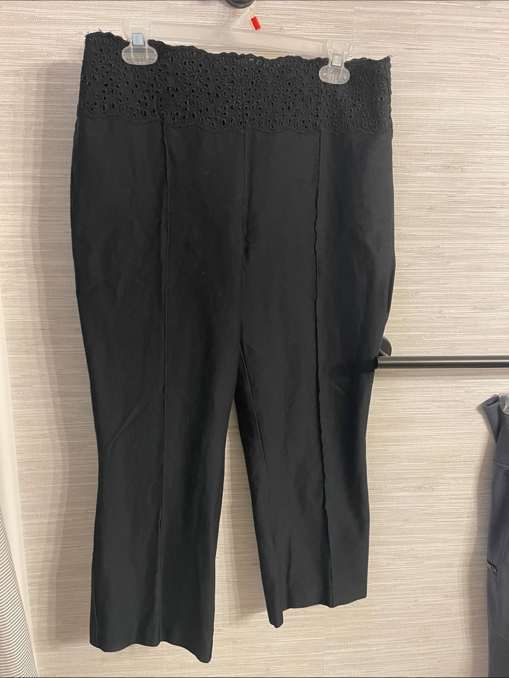 White House Black Market Black Crop Pull-On Pants with Eyelet Waistband